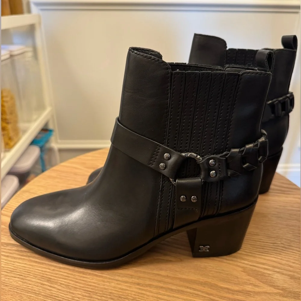 Sam Edelman Dalma Black Leather Harness Chelsea Moto Biker Boots